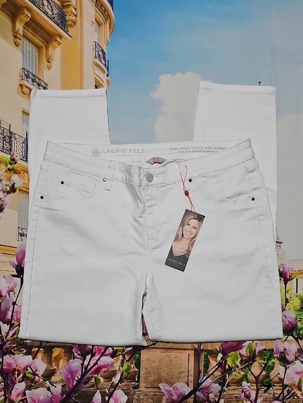 Laurie Felt Los Angeles Skinny White Jeans Size Large NWT